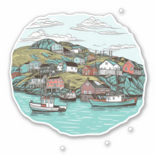 FISHING TOWN NEWFOUNDLAND HARBOUR ILLUSTRATION