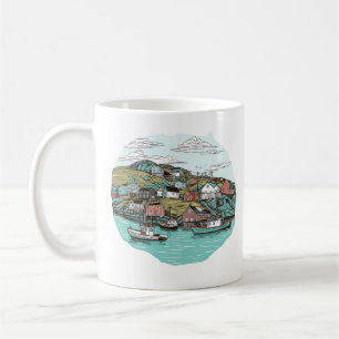 FISHING TOWN NEWFOUNDLAND HARBOUR ILLUSTRATION  COFFEE MUG