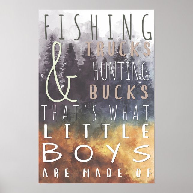 Fishing Trucks Hunting Bucks Baby Boy Nursery Poster (Front)