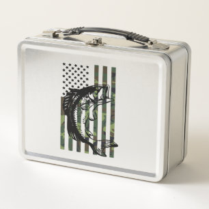 Fishing Tshirt Camouflage USA Flag for Bass Fisher Metal Lunch Box