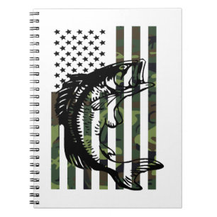 Fishing Tshirt Camouflage USA Flag for Bass Fisher Notebook