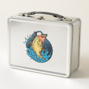 Fishing Tshirt Man Fisherring Rod Fishing Fishing Metal Lunch Box