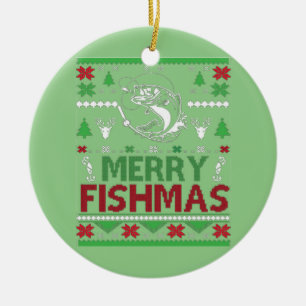 FISHING Ugly Christmas Apparel Bass Fish, Merry Fi Ceramic Tree Decoration