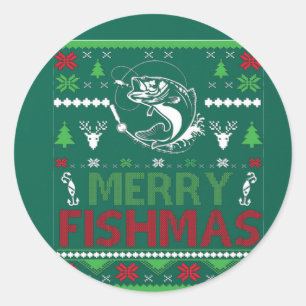 FISHING Ugly Christmas Apparel Bass Fish, Merry Fi Classic Round Sticker