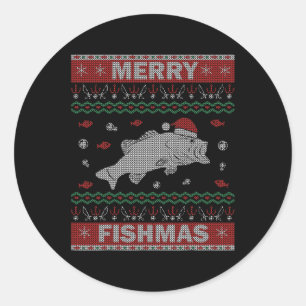 Fishing Ugly Christmas Sweater Outfit Gift Merry F Classic Round Sticker