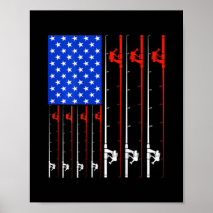 Fishing USA American Flag 4th of July Fisherman  Poster
