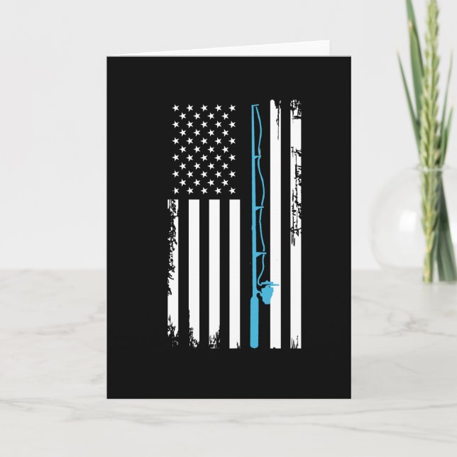 Fishing USA flag fish fishing rod bait gift idea Card (Front)