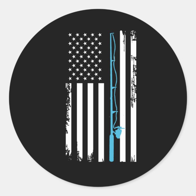Fishing USA flag fish fishing rod bait gift idea Classic Round Sticker (Front)
