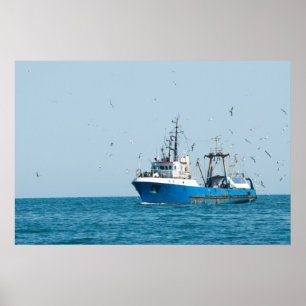 Fishing vessel comes back to the port poster