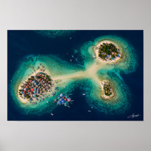 Fishing Village Sandbar Islets Satellite View Poster