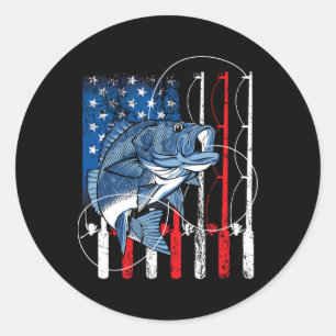 Fishing Vintage American Flag Byss Fisherman Gifts Classic Round Sticker