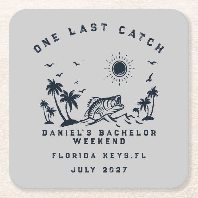 Fishing Weekend Trip Funny Bachelor Party  Square Paper Coaster (Front)