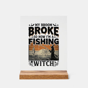 Fishing Witch Halloween Vintage Vector Design_1 Acrylic Sign