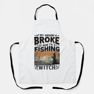 Fishing Witch Halloween Vintage Vector Design_1 Apron