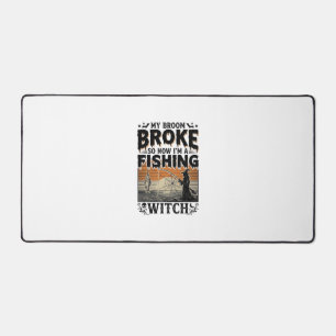 Fishing Witch Halloween Vintage Vector Design_1 Desk Mat