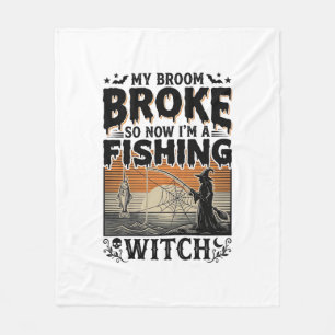 Fishing Witch Halloween Vintage Vector Design_1 Fleece Blanket