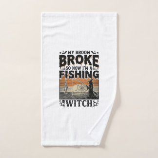 Fishing Witch Halloween Vintage Vector Design_1 Hand Towel