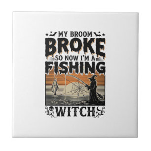 Fishing Witch Halloween Vintage Vector Design_1 Tile