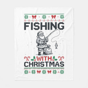 Fishing With Christmas Santa Holiday Fleece Blanket