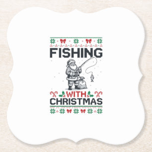 Fishing With Christmas Santa Holiday Paper Coaster