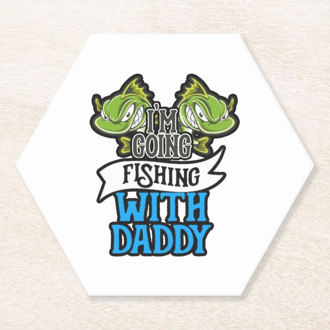 Fishing With Daddy Angling Kids Gift Paper Coaster (Front)