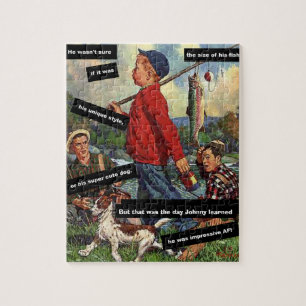 Fishing with Dog - Vintage Funny - Impressive AF Jigsaw Puzzle