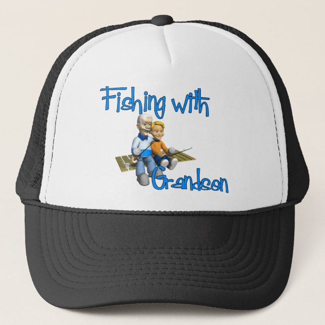 Fishing with Grandson Fishing Shirt Trucker Hat (Front)