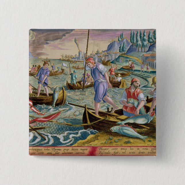 Fishing with Nets and Tridents in the Bay of Naple 15 Cm Square Badge (Front)