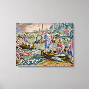 Fishing with Nets and Tridents in the Bay of Naple Canvas Print