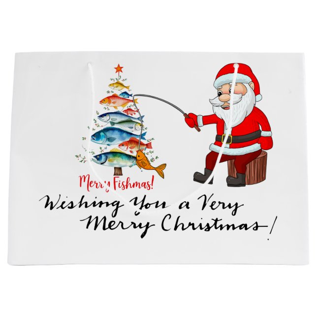 Fishing with Santa Claus Christmas Holiday  Large Gift Bag (Front)