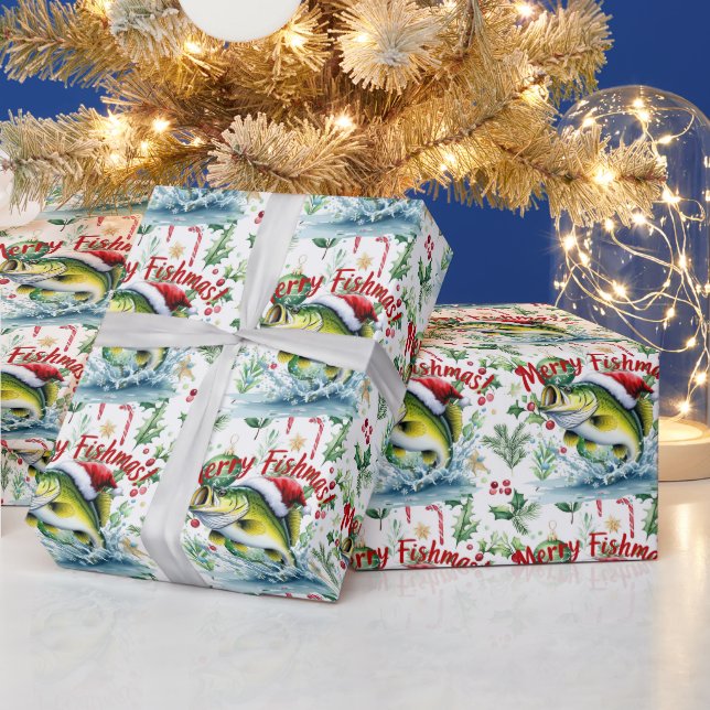 Fishing with Santa Claus Christmas Holiday  Wrapping Paper (Holidays)