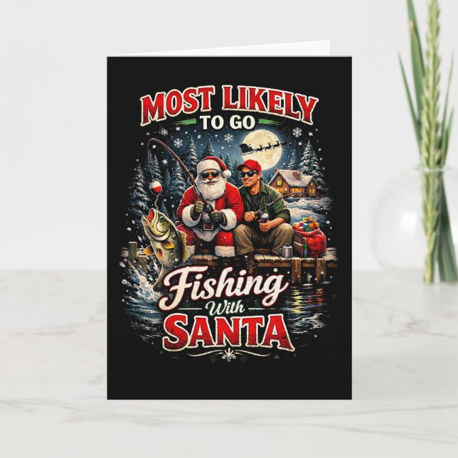 Fishing with Santa Holiday Card (Front)