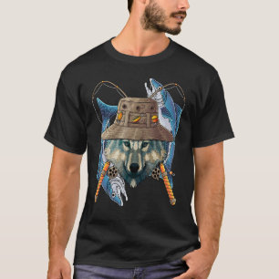 Fishing Wolf Outdoor Fisherman Animal Cute Fly Fis T-Shirt