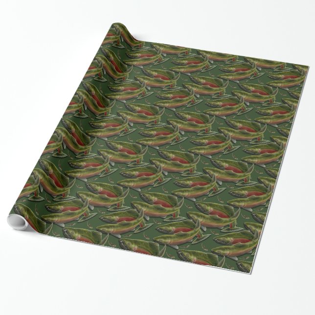 Fishing Wrapping Paper Coho Salmon Christmas Paper (Unrolled)