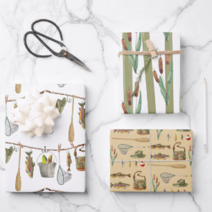 Fishing Wrapping Paper Flat Sheet Set of 3