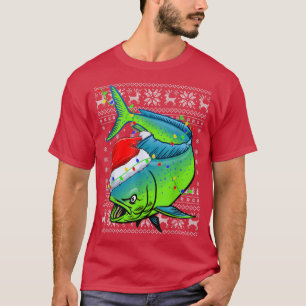 Fishing Xmas Lighting Santa Ugly Mahi Mahi Fish Ch T-Shirt