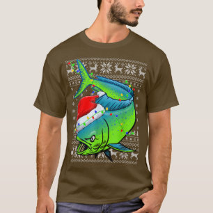 Fishing Xmas Lighting Santa Ugly Mahi Mahi Fish Ch T-Shirt