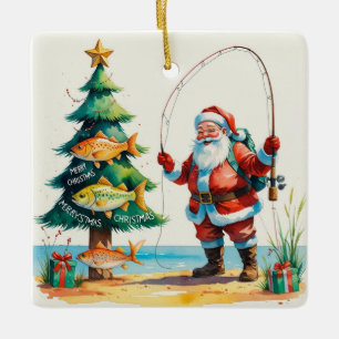FishingChristmas with Santa Claus Ceramic Ornament
