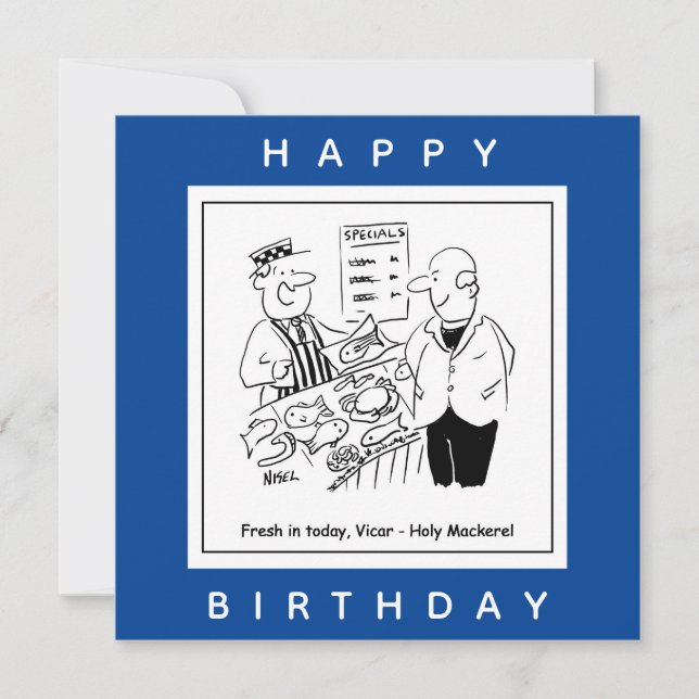 Fishmonger Offers Vicar Holy Mackerel Cartoon Card (Front)
