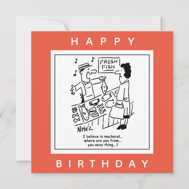 Fishmonger Sings About Mackerel Cartoon Card (Front)