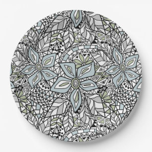 Fishnet lace floral pattern white pink black paper plate