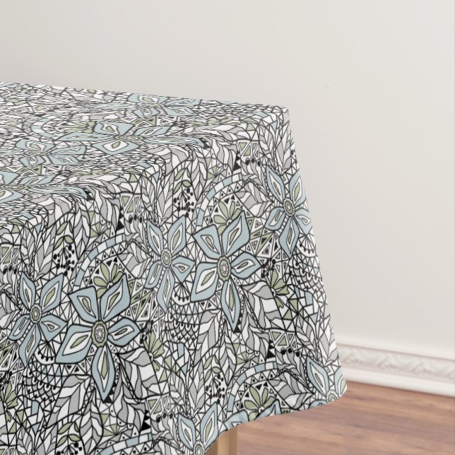 Fishnet lace floral pattern white pink black tablecloth (In Situ)
