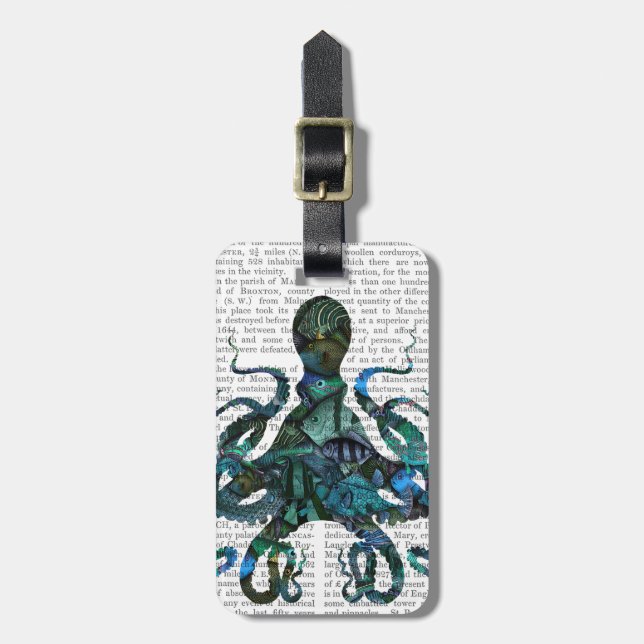Fishy Blue Octopus Luggage Tag (Front Vertical)