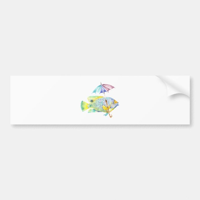 Fishy Fish with Umbrella Bumper Sticker (Front)