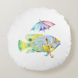 Fishy Fish with Umbrella Round Cushion