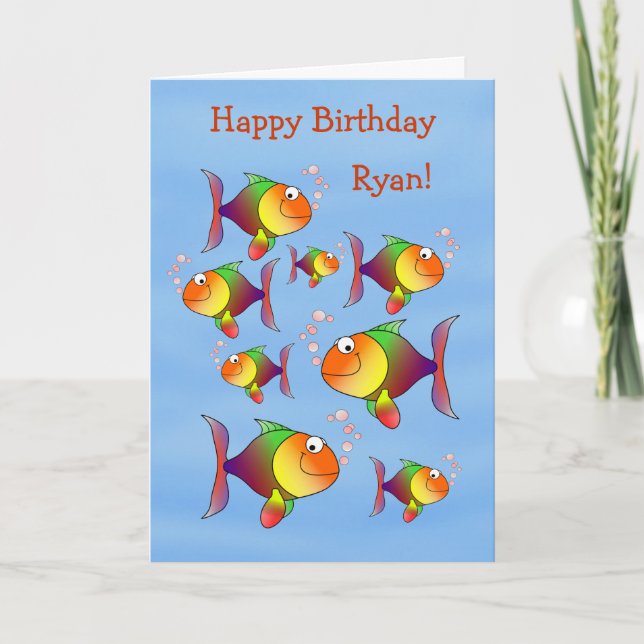 Fishy Fun Kids Personalised Birthday Card (Front)