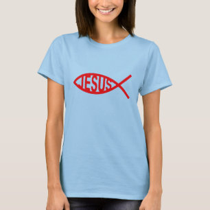 Fishy Jesus in Red T-Shirt