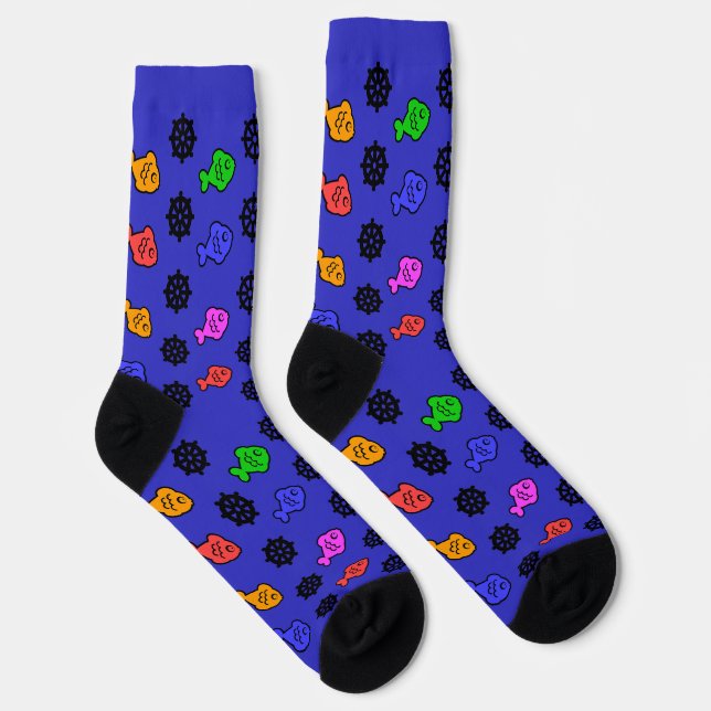 Fishy Wheels Deep Blue Socks (Right)