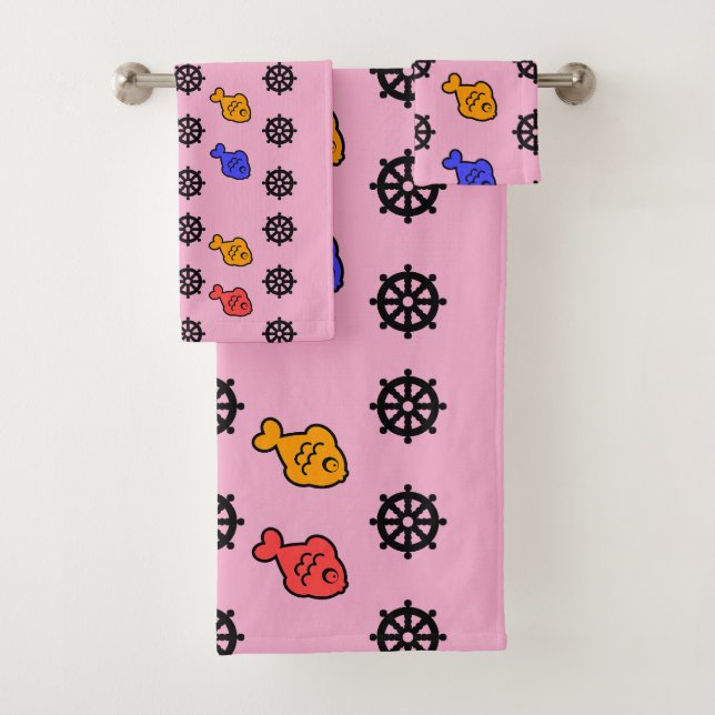 Fishy Wheels Kids Pink    Bath Towel Set (Insitu)