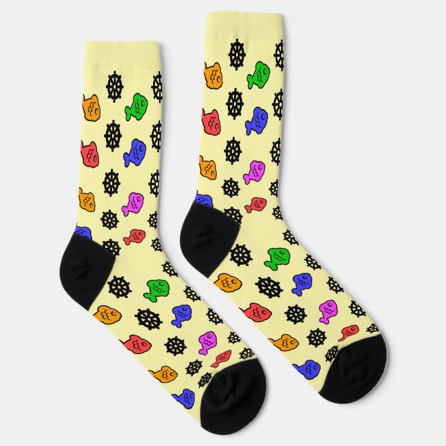 Fishy Wheels Pale Yellow   Socks (Right)
